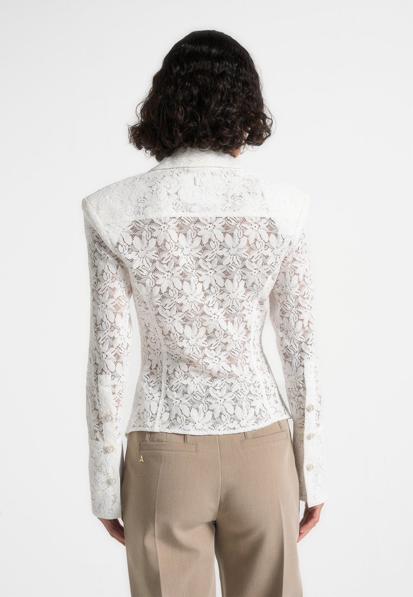 Sila - Wide Shoulder Lace Angled Shirt - White - Image 4
