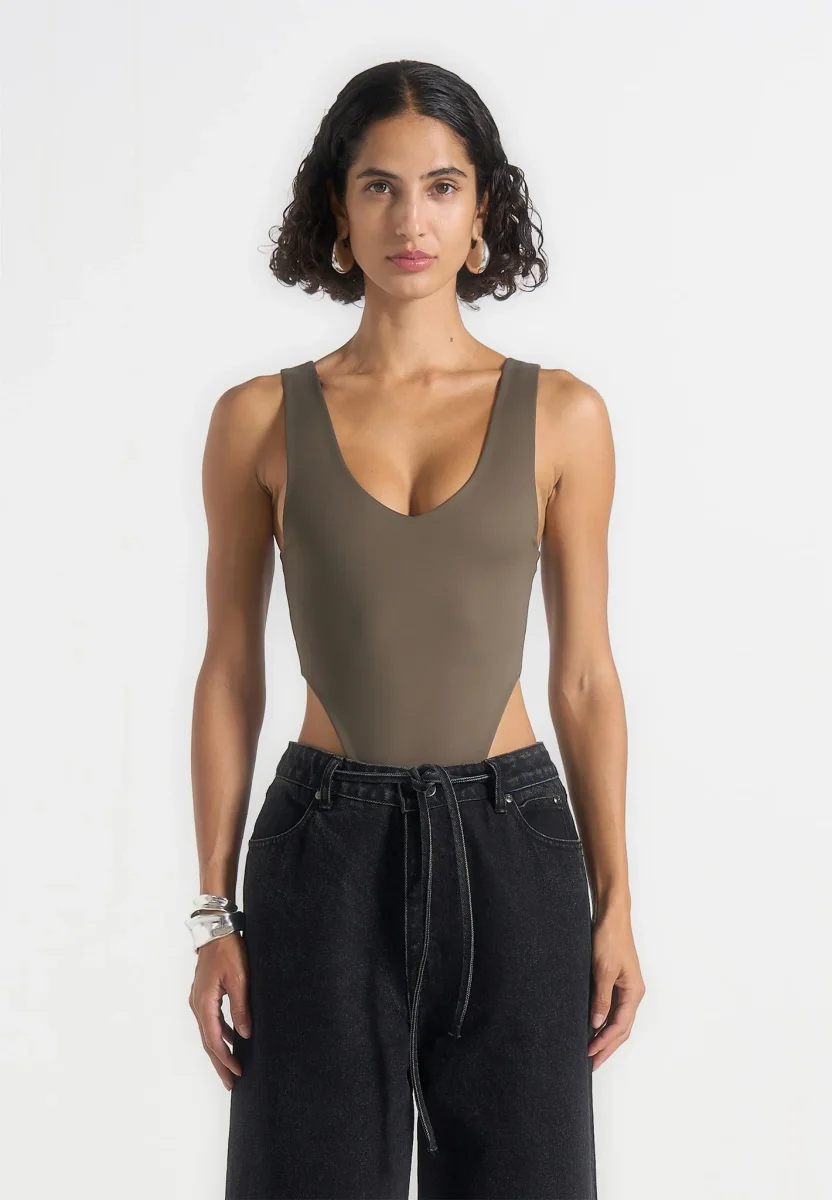 BS001 - V-Neck Bodysuit - Olive