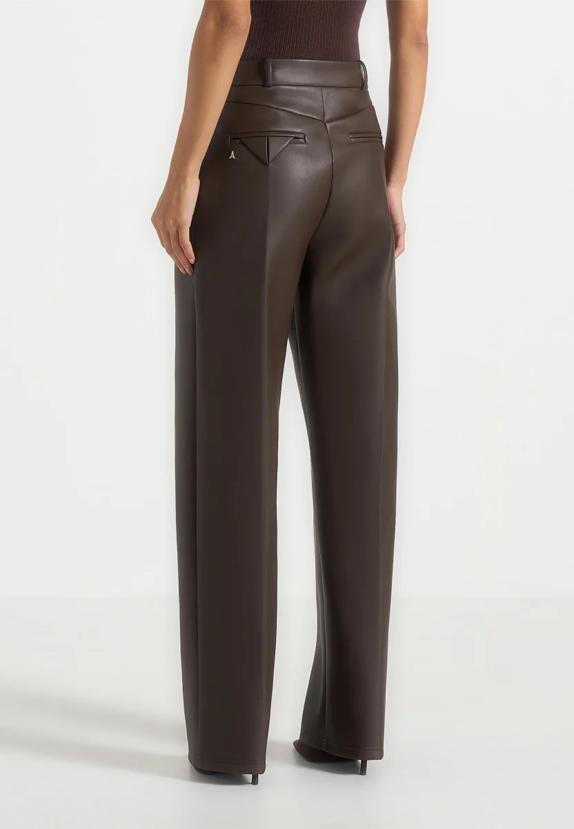 Julie - Leather Twin Pleat Pants - Brown - Image 7