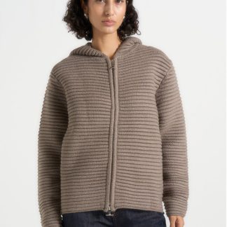 Eden - Unisex Ribbed Knit Zip Up Hoodie - Taupe