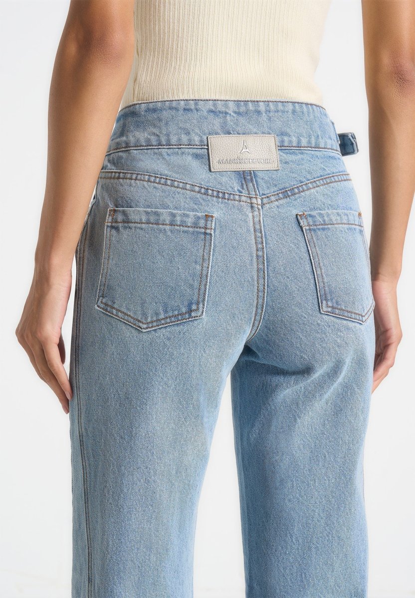 Loane - Twist Leg Boyfriend Jeans With Waist Adjuster - Mid Blue - Image 6