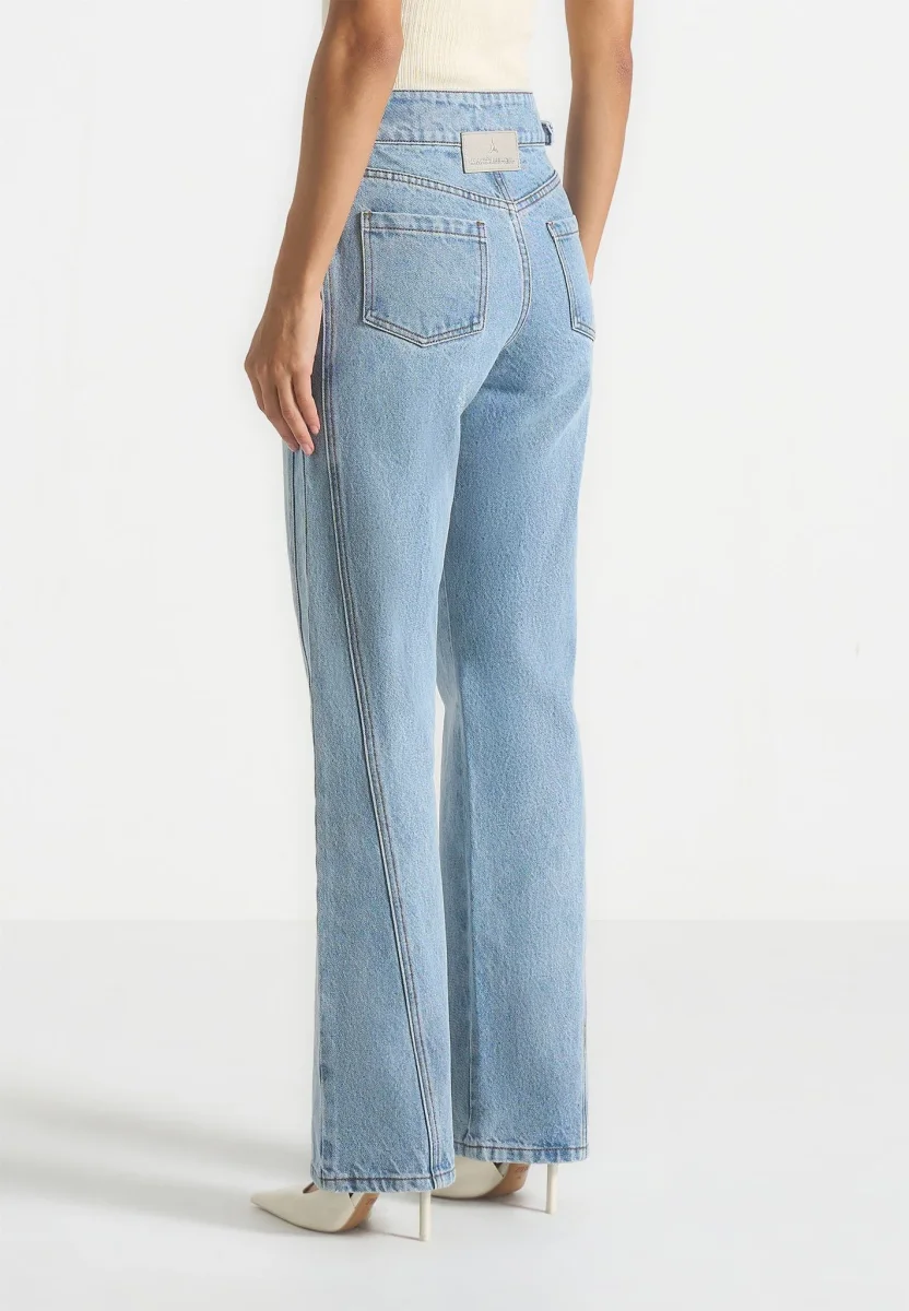 Loane - Twist Leg Boyfriend Jeans With Waist Adjuster - Mid Blue - Image 7