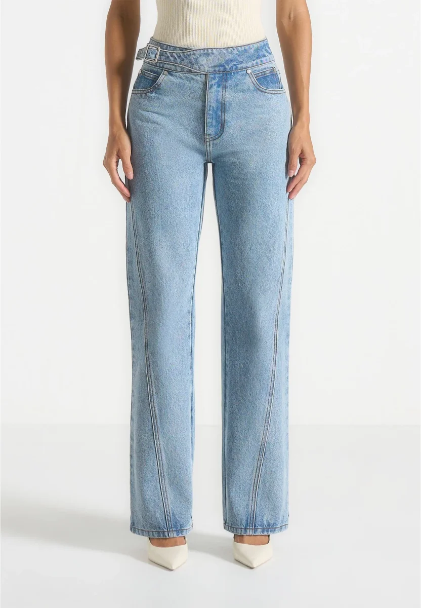 Loane - Twist Leg Boyfriend Jeans With Waist Adjuster - Mid Blue - Image 5