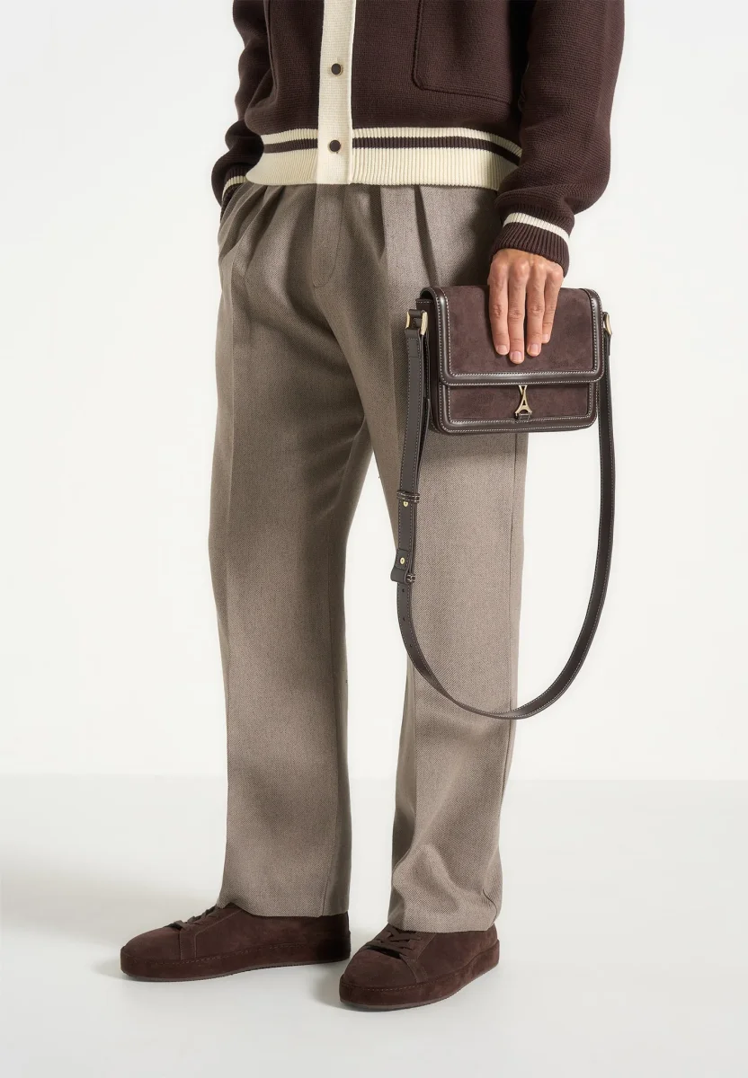 AC003 - Suede & Leather Crossbody Bag - Brown - Image 5