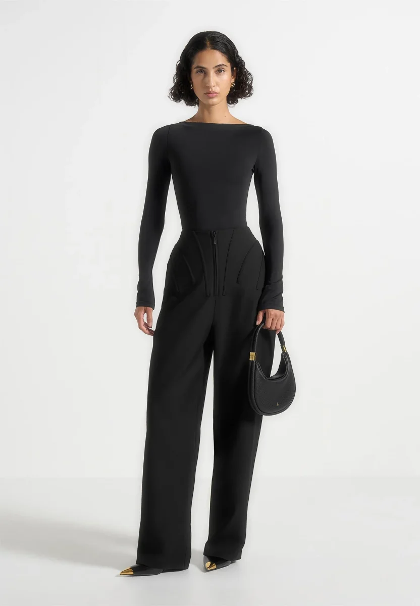 Rena - High Waisted Corset Sculptural Pants - Black - Image 3
