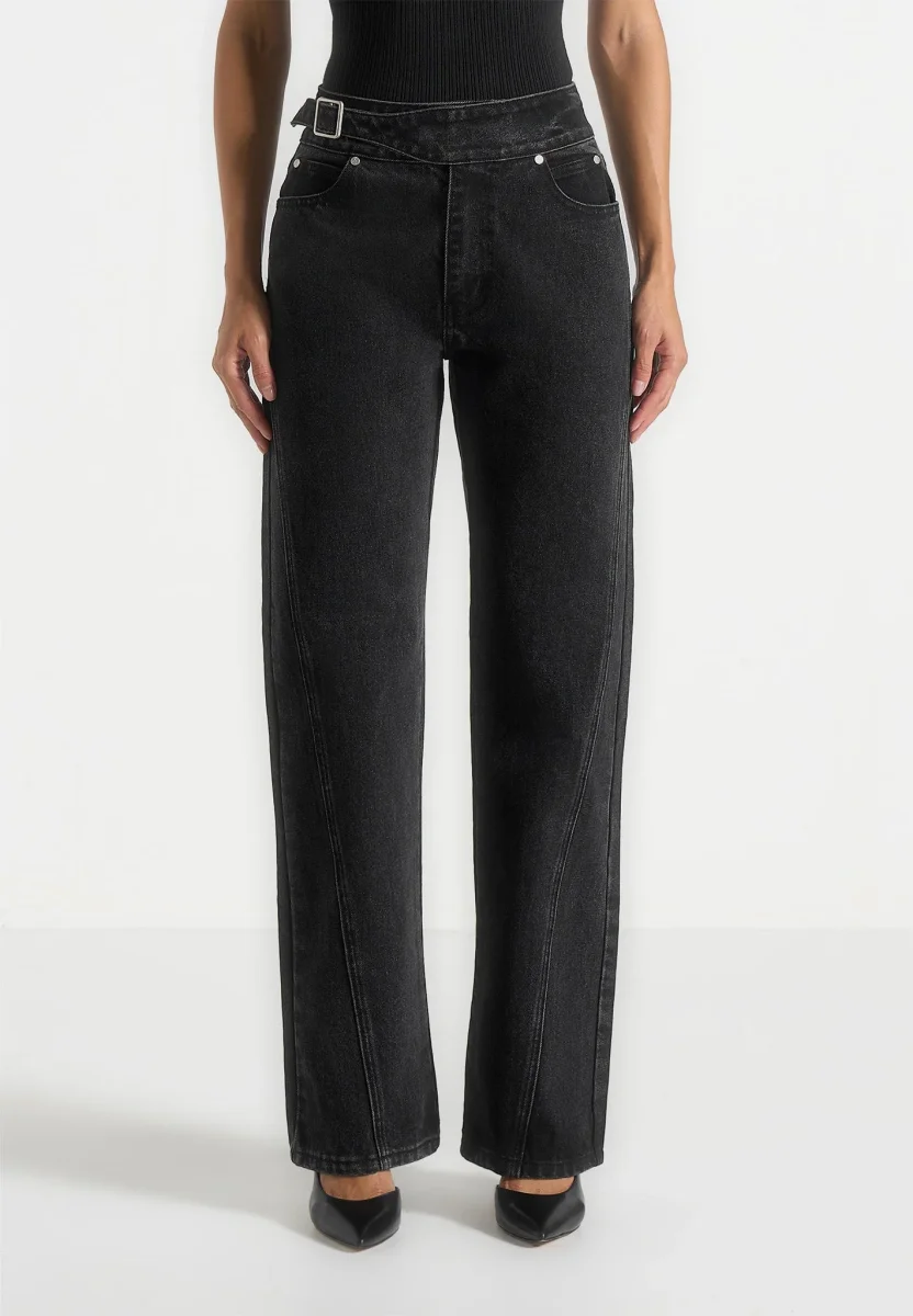 Loane - Twist Leg Boyfriend Jeans With Waist Adjuster - Washed Black - Image 5