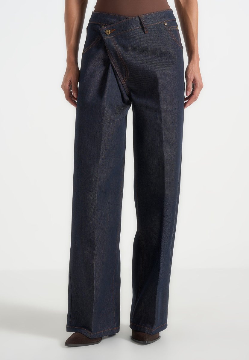 Astrid - Wrapover Wide Leg Denim Jeans - Indigo - Image 7