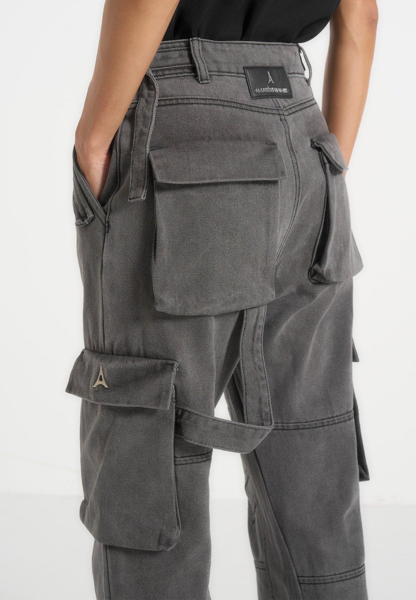 Mid Rise Cargo Pants - Washed Grey - Image 4