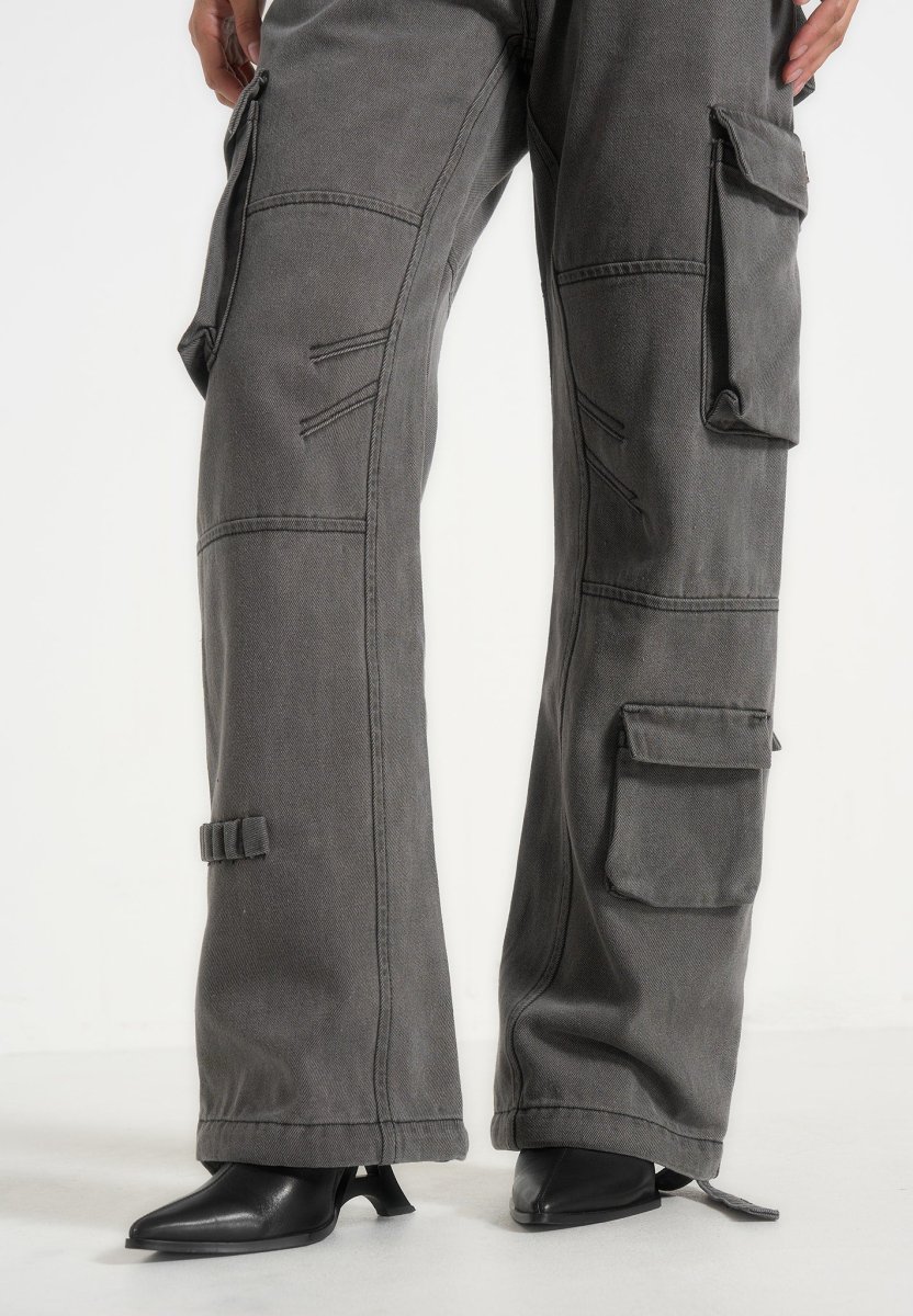 Mid Rise Cargo Pants - Washed Grey - Image 7