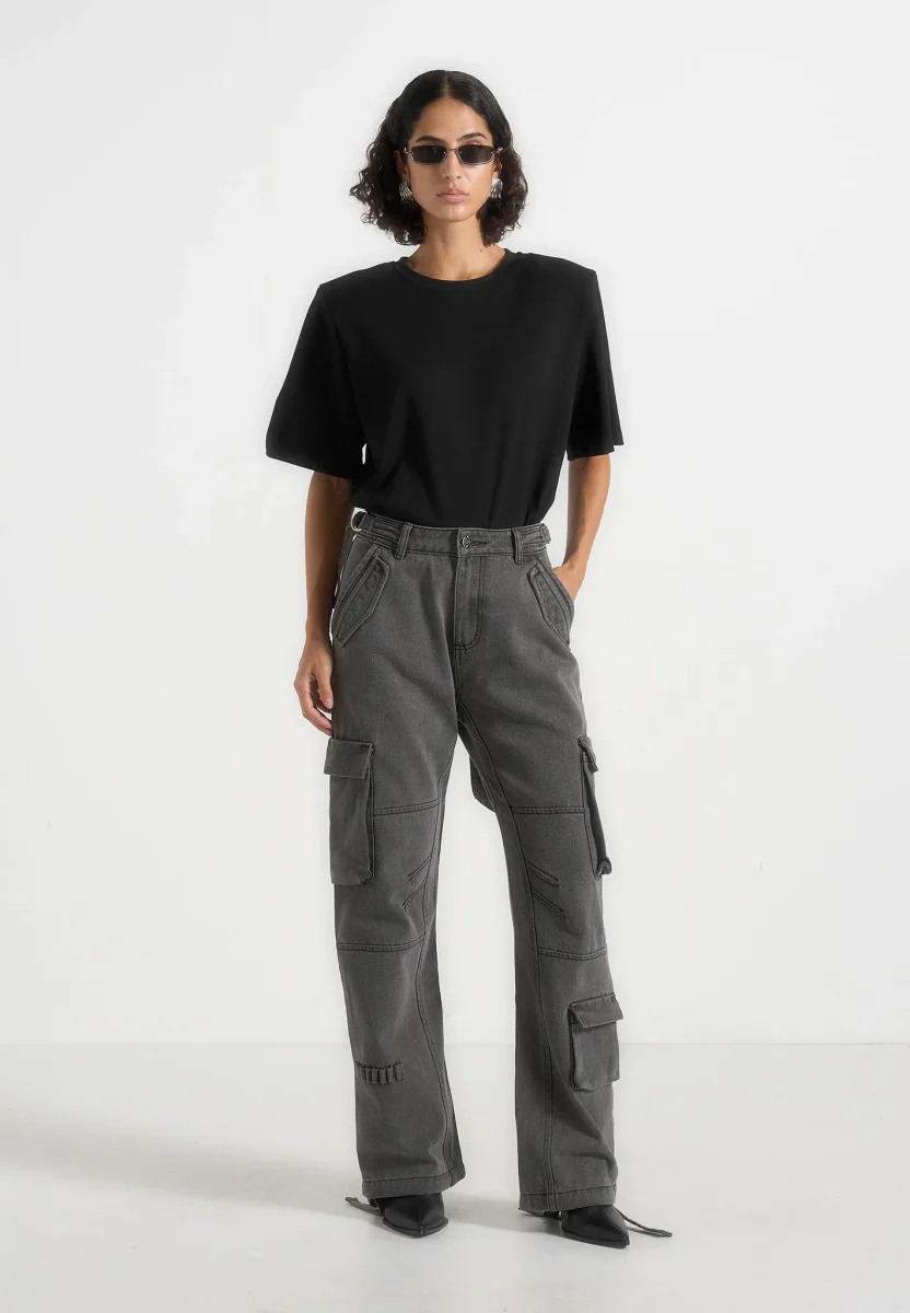 Mid Rise Cargo Pants - Washed Grey - Image 3
