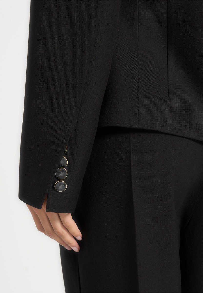 Thalia - Asymmetric Tailored Double Breasted Blazer - Black - Image 5