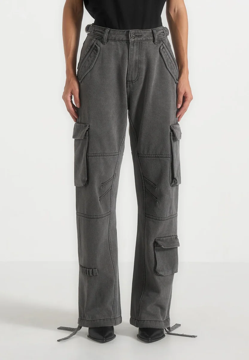 Mid Rise Cargo Pants - Washed Grey - Image 6
