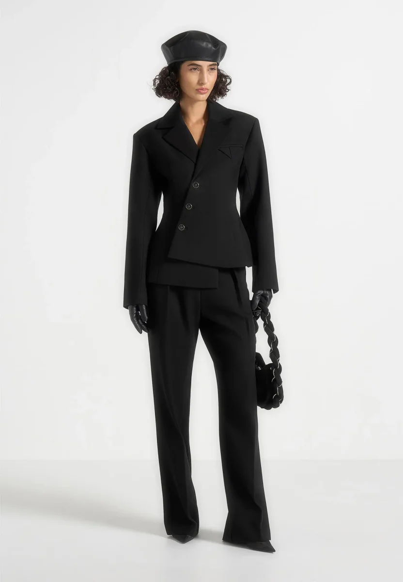 Thalia - Asymmetric Tailored Double Breasted Blazer - Black - Image 3