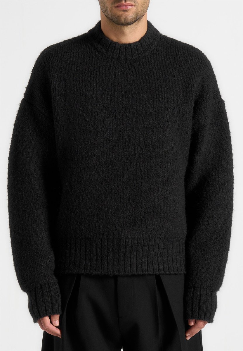 KW001 - Brushed Wool Knit Sweater - Black - Image 4