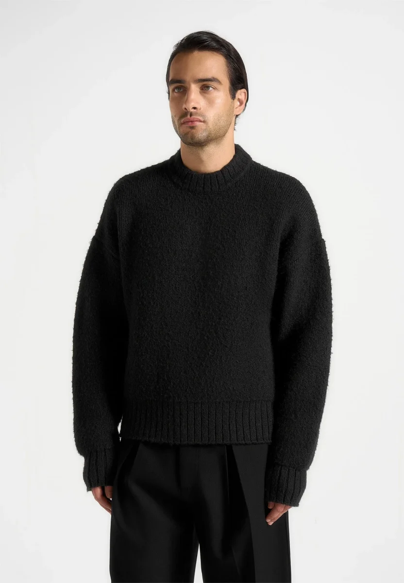 KW001 - Brushed Wool Knit Sweater - Black - Image 5