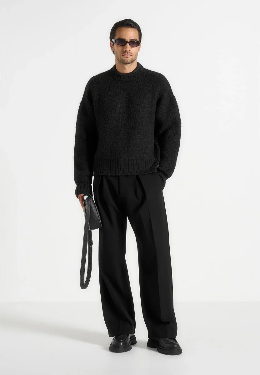 KW001 - Brushed Wool Knit Sweater - Black - Image 3