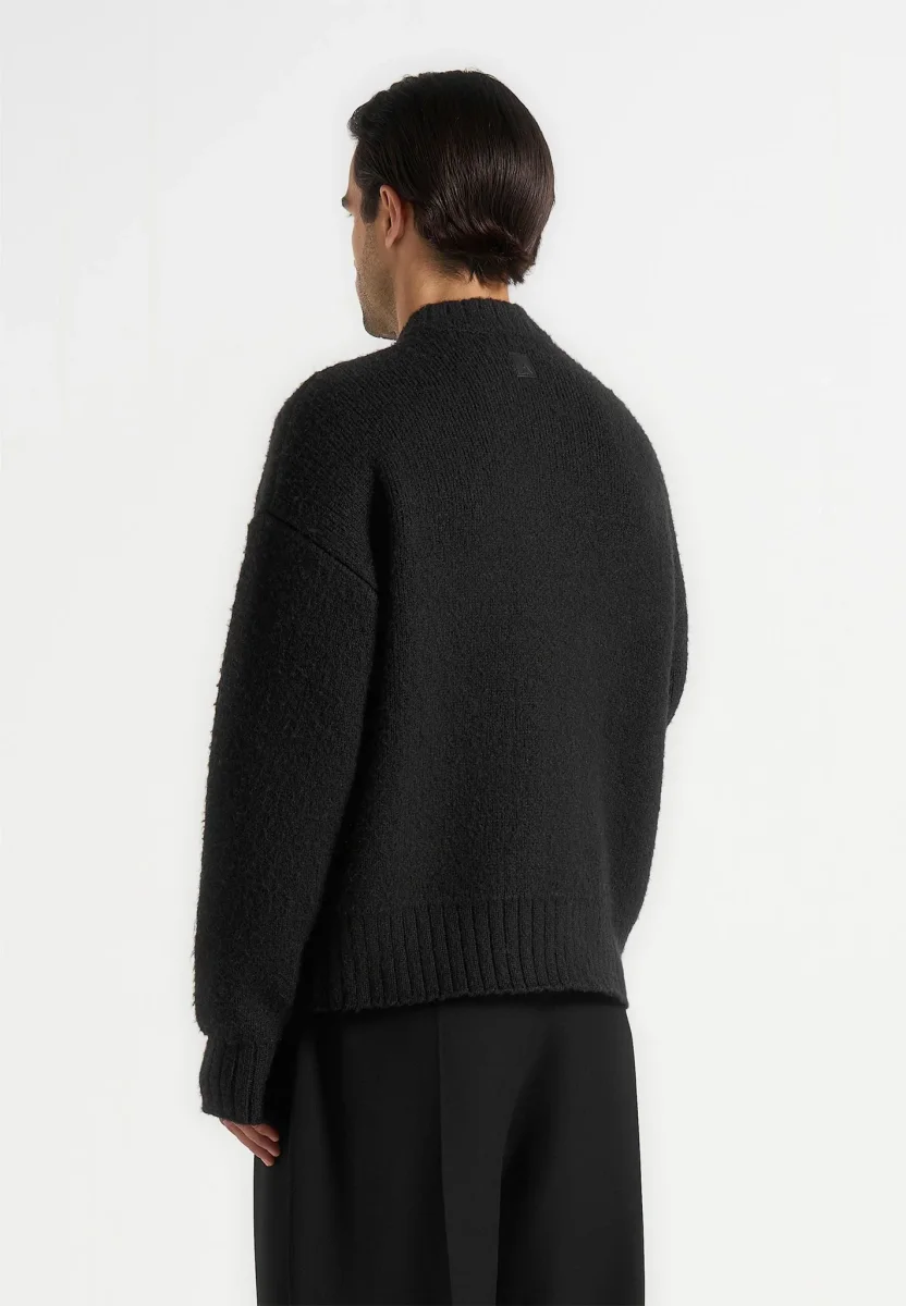 KW001 - Brushed Wool Knit Sweater - Black - Image 6