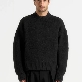 KW001 - Brushed Wool Knit Sweater - Black