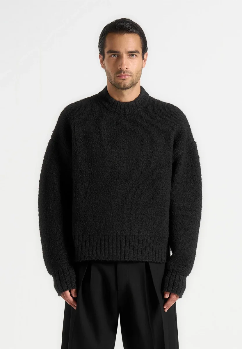KW001 - Brushed Wool Knit Sweater - Black - Image 2