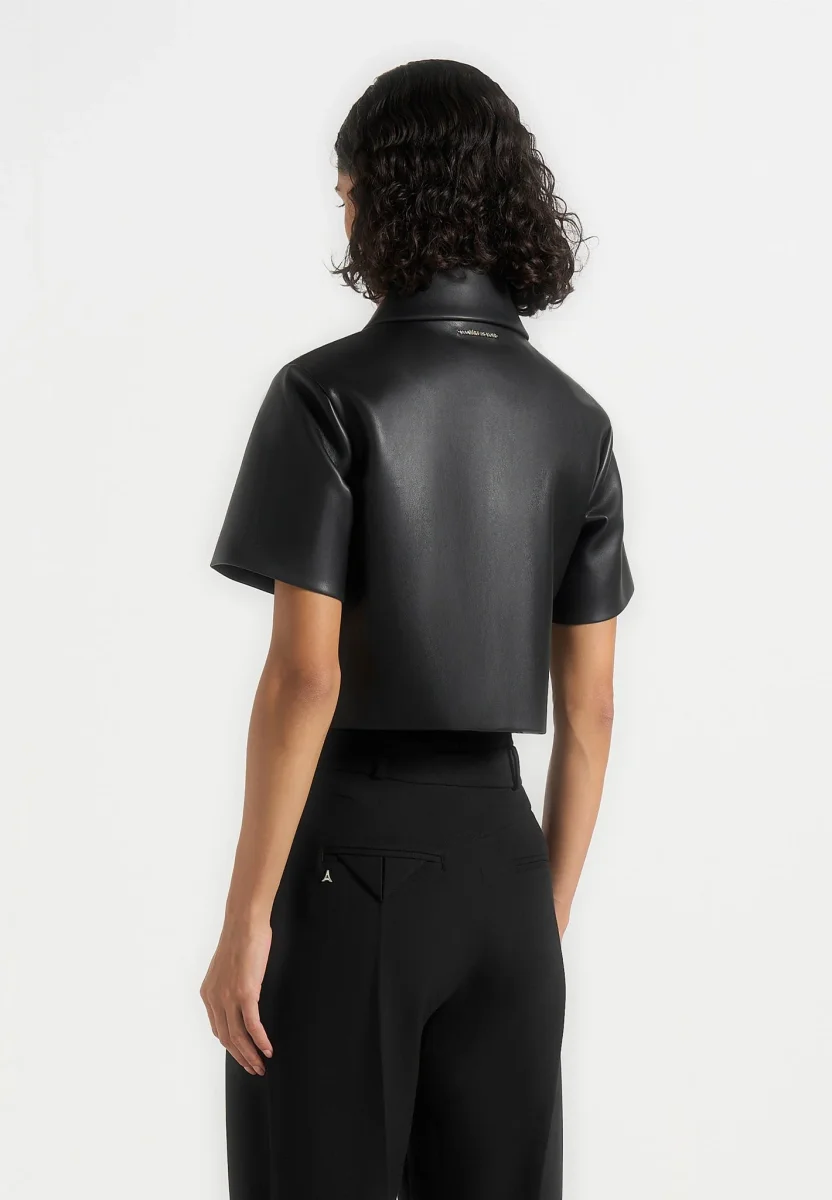 Dory - Leather Cropped Shirt - Black - Image 5