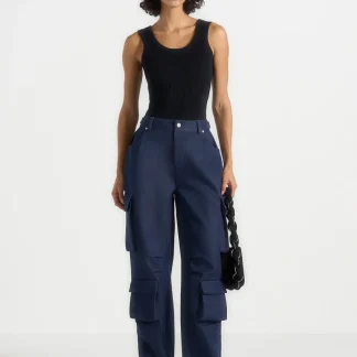 Emilie - High Waisted Cargo Pants - Indigo