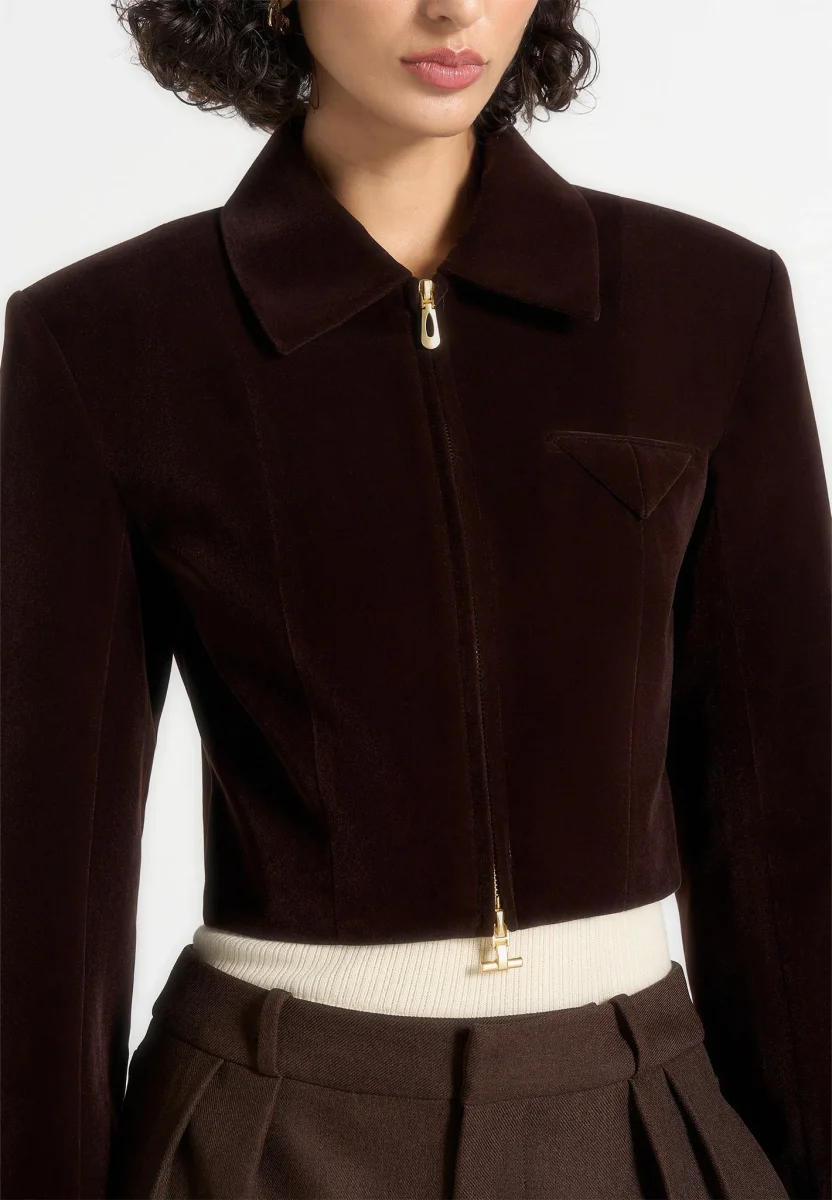 Adina - Structured Velvet Jacket - Brown - Image 3