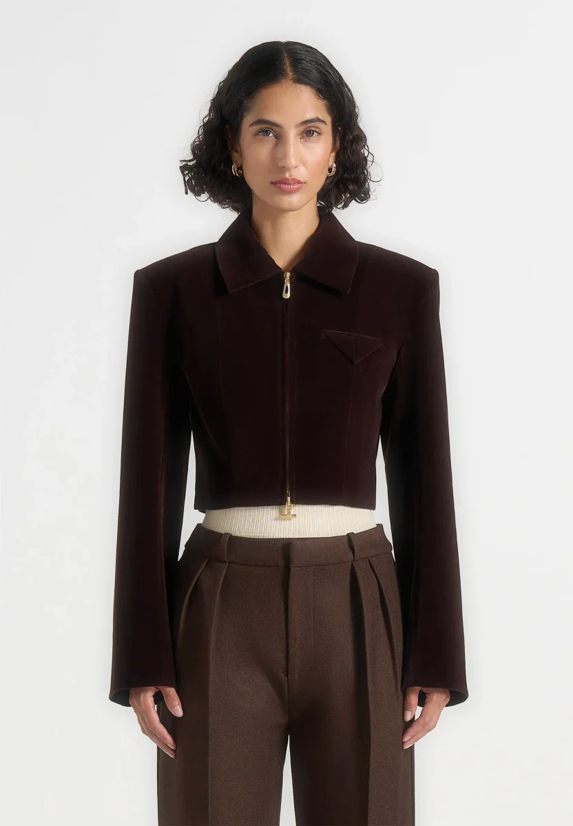Adina - Structured Velvet Jacket - Brown - Image 4