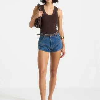 Lore - Contour Denim Mini Shorts - Mid Blue