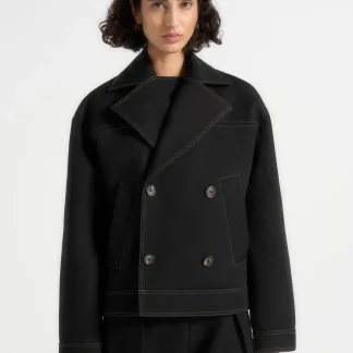 Mika - Unisex Tailored Double Breasted Jacket With Contrast Stitch - Black