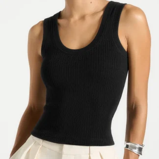 VS001 - Scoop Neck Ribbed Cotton Vest - Black