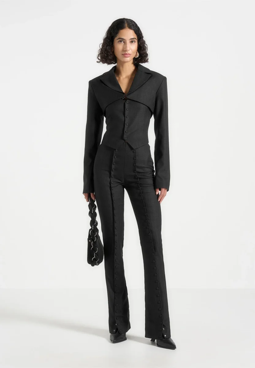 Lise - Cropped Tailored Blazer & Button Detail Bandeau - Black - Image 4