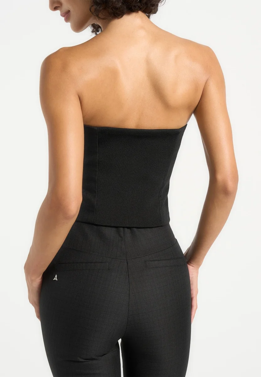 Lise - Cropped Tailored Blazer & Button Detail Bandeau - Black - Image 6