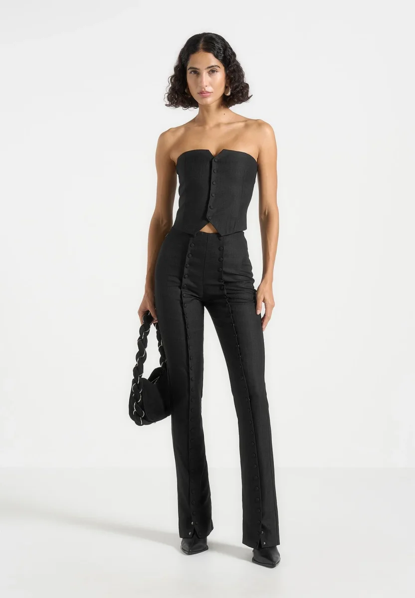 Lise - Cropped Tailored Blazer & Button Detail Bandeau - Black - Image 5