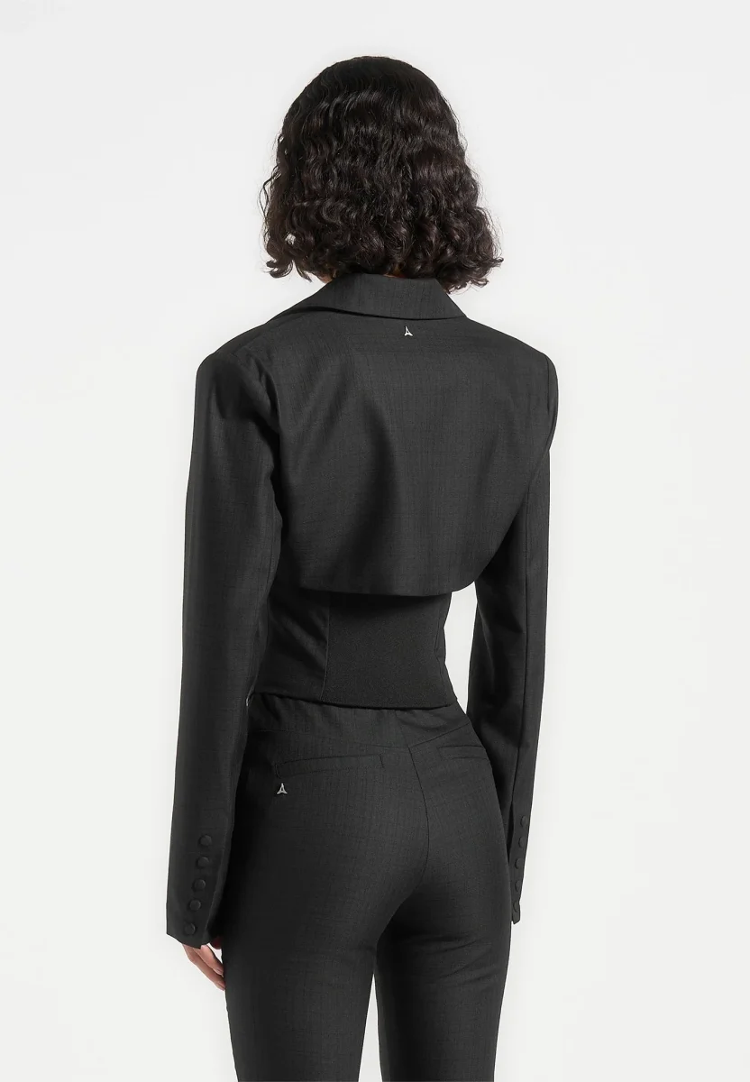 Lise - Cropped Tailored Blazer & Button Detail Bandeau - Black - Image 7