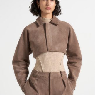 Elya - Suede Super Cropped Jacket - Taupe