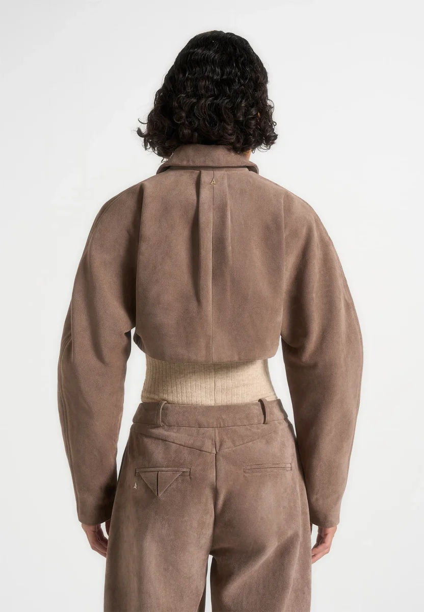 Elya - Suede Super Cropped Jacket - Taupe - Image 6