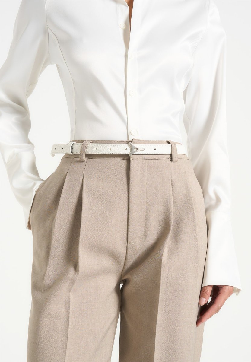 Leonie - Eiffel Slim Leather Belt - White - Image 3