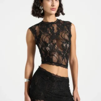 Eugenie - Lace Asymmetric Top - Black
