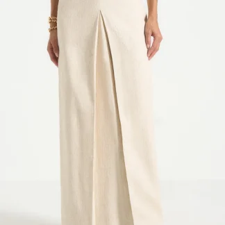 Regine - Linen A-Line Maxi Skirt - Natural
