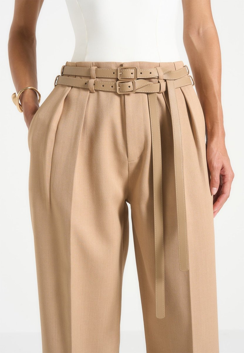 Pascale - Tailored Twin Belt Pants - Dark Beige - Image 3