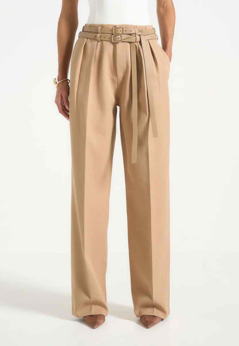 Pascale - Tailored Twin Belt Pants - Dark Beige - Image 4