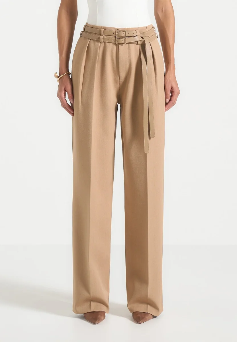 Pascale - Tailored Twin Belt Pants - Dark Beige - Image 7