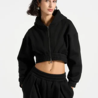 Josiane - Relaxed Zip Through Hoodie - Black