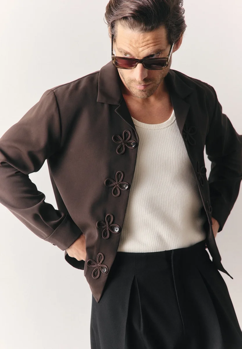 Valen - Applique Detail Long Sleeve Shirt - Brown - Image 7