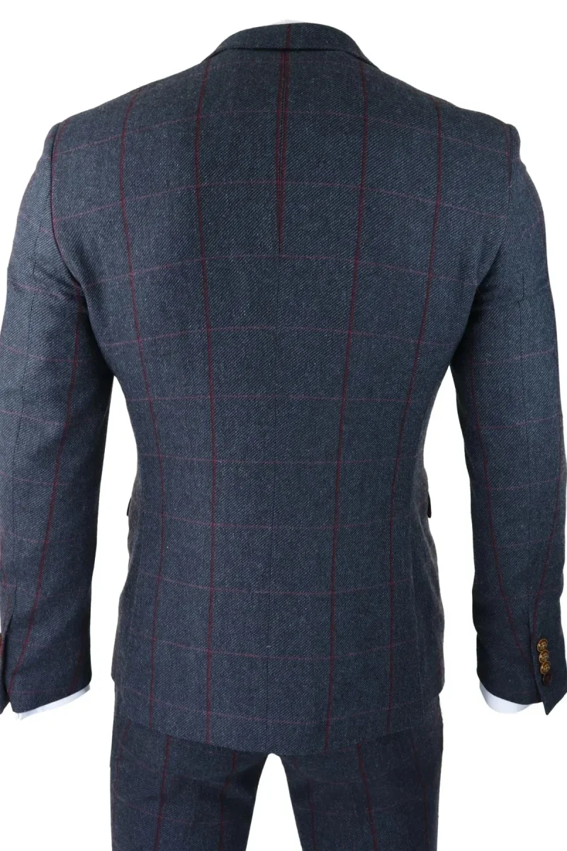 Terno masculino de tweed espinha de peixe, xadrez vermelho e azul marinho, três peças, estilo vintage anos 1920, corte sob medida. - Image 4