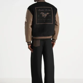 Equestrian Wool-Blend Varsity Jacket - Black