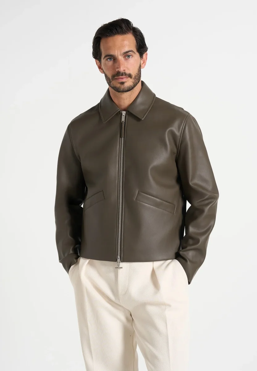 Yves - Minimal Leather Jacket - Olive - Image 3
