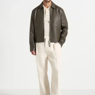 Yves - Minimal Leather Jacket - Olive