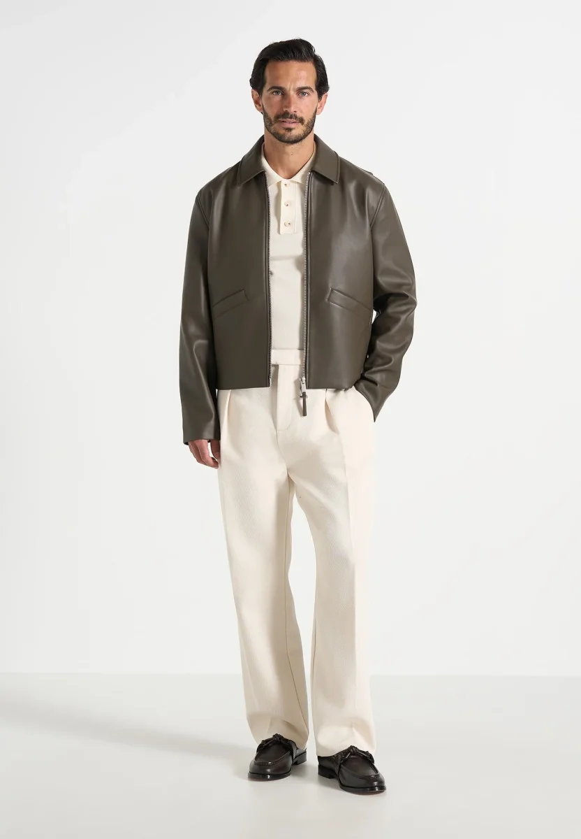 Yves - Minimal Leather Jacket - Olive