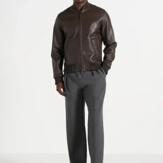 Leather Bomber Jacket - Brown